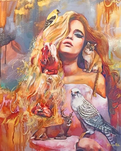 Animals lover blonde Girl adult paint by numbers