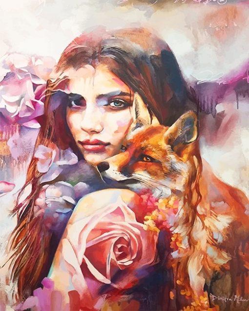 Colorful fox woman adult paint by numbers