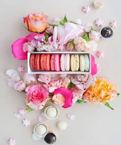 Pink Macarons with Flowers adult paint by numbers