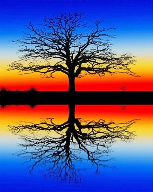 Tree reflection i water adult paint by numbers