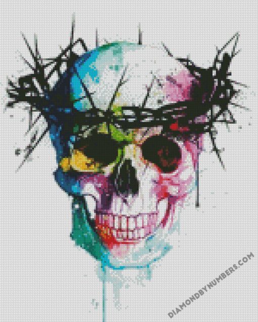 colorful skull with thorns crown diamond paintings