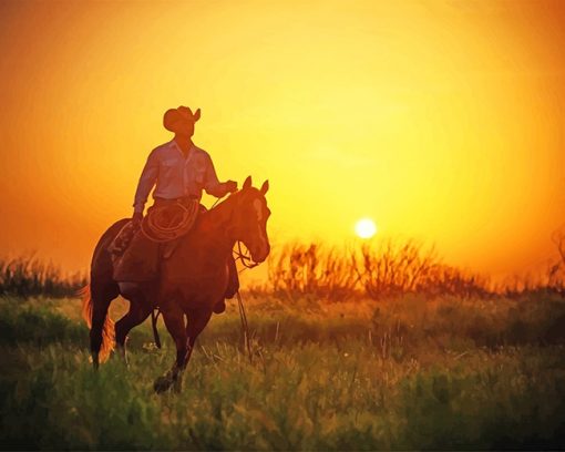 Cowboy Sunset Silhouette Paint By numbers