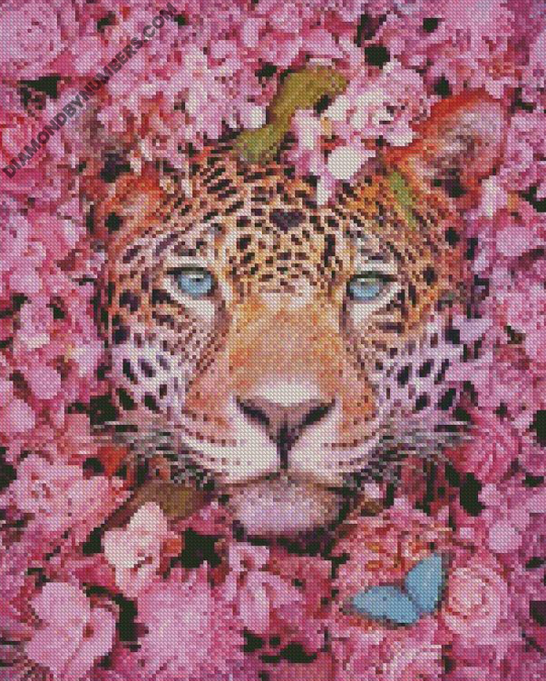 Tiger Pink Flowers - diamond Painting - DiamondByNumbers - Diamond Painting  art