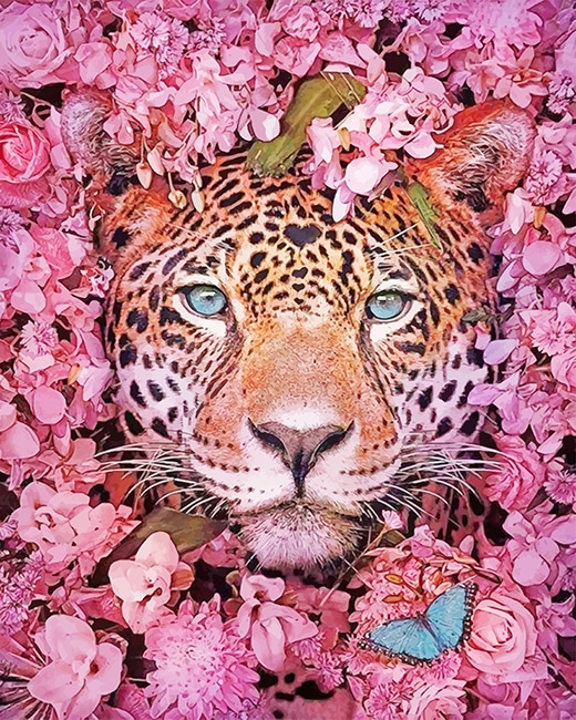 Tiger Pink Flowers - diamond Painting - DiamondByNumbers - Diamond