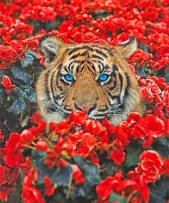 Tiger Red Flowers Paint By Numbers