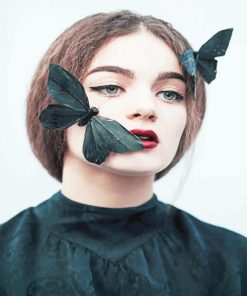 Black Butterfly On Girl Face adult paint by numbers