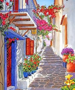 Greece Street Flowers Paint by Numbers