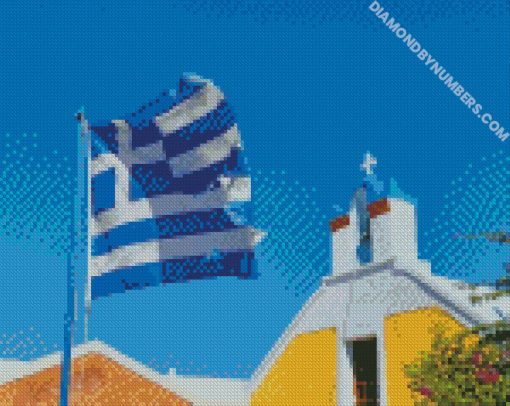 Greek flag Church Santorini Greece diamond painting