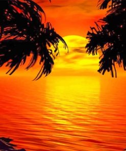 Paradise Sunset Tropical Island paint by numbers