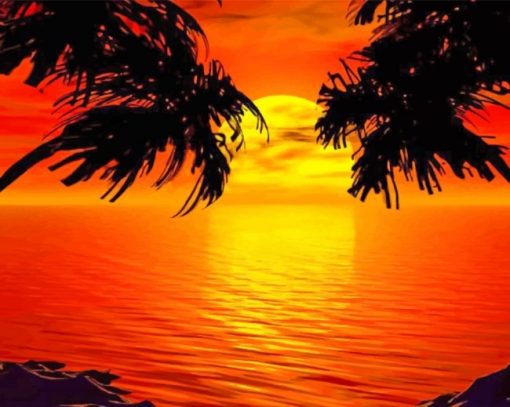 Paradise Sunset Tropical Island paint by numbers