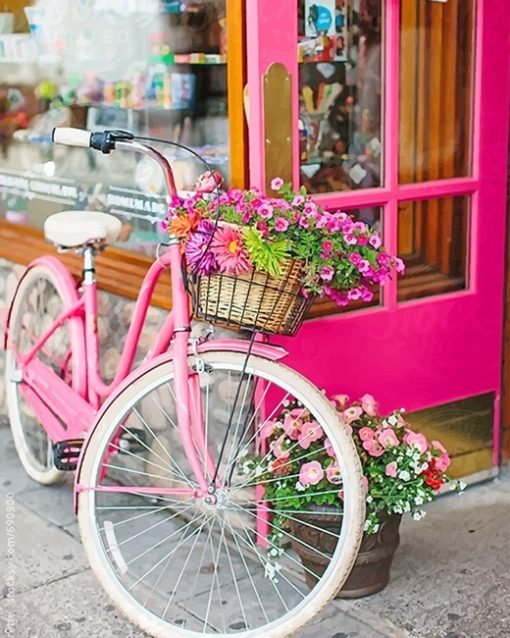Pink Bike With Beautiful Flowers paint by numbers