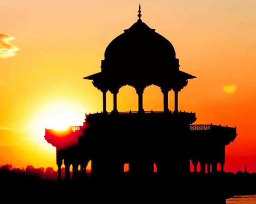 Red Fort Sunset Silhouette adult paint by numbers