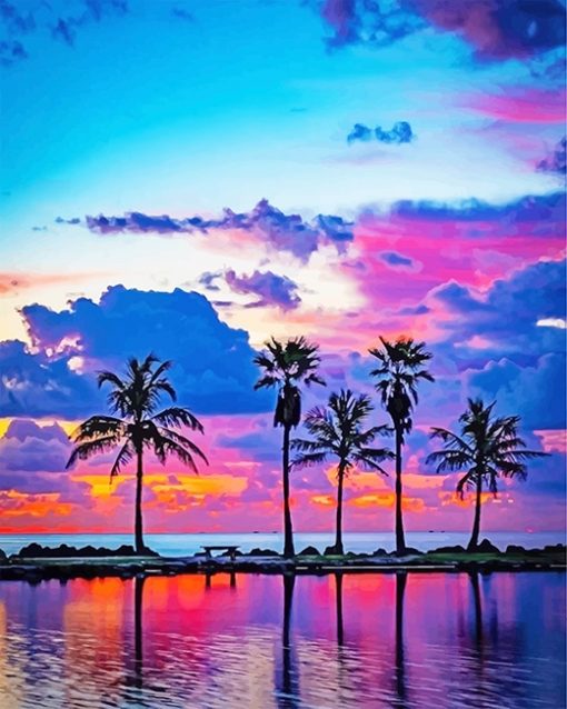Beautiful Sunset View Palms paint by number