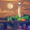 Full Moon Jupiter Lighthouse Paint By Numbers