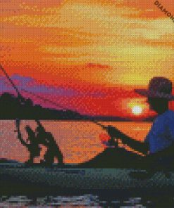 kayak fishing at sunset diamond painting