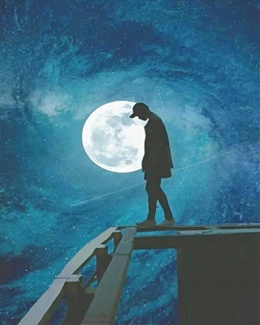 Lonely Man Moon Silhouette paint by number