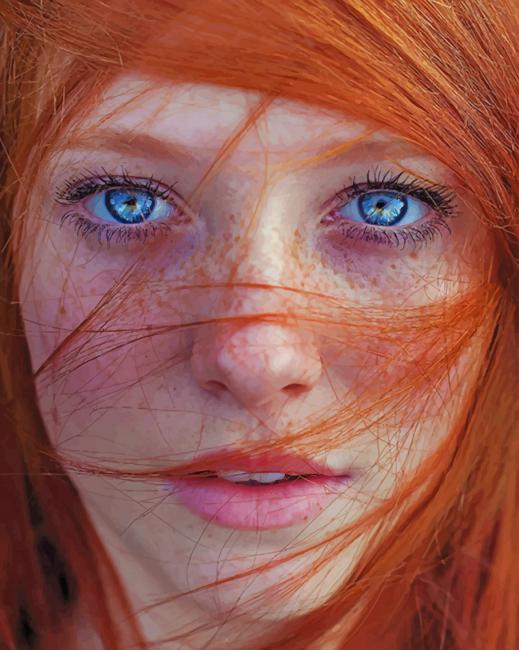 Red Head Girl With Blue Eyes - 5D Diamond Painting - DiamondByNumbers -  Diamond Painting art