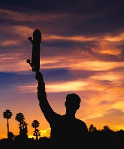 Silhouette Man Holding Skateboard paint by number