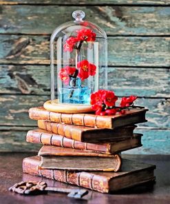 Vintage Books And Red Roses Paint By Numbers