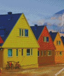 Colorful Houses Near To Mountains Diamond Painting