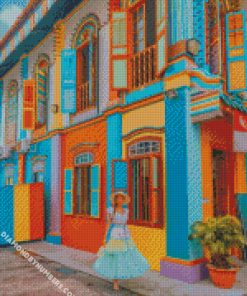 Girl In Tan Teng Niah Singapore Colorful Houses Diamond Painting