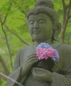 Sitting Buddha Statue With Flowers diamond painting