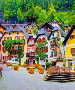 Colorful Houses Hallstat Austria paint by numbers