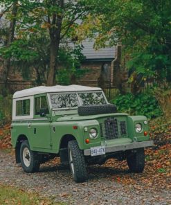 Green And White Jeep Wrangler Parked Near Green Trees paint by numbers