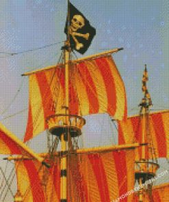 red and white striped pirate ship diamond painting