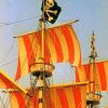 Red And White Striped Pirate Ship paint by numbers