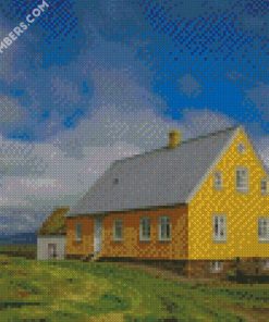 Iceland Houses Yellow Clouds diamond paintings