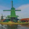 Netherlands River Houses Zaanse Schans Mill diamond paintings