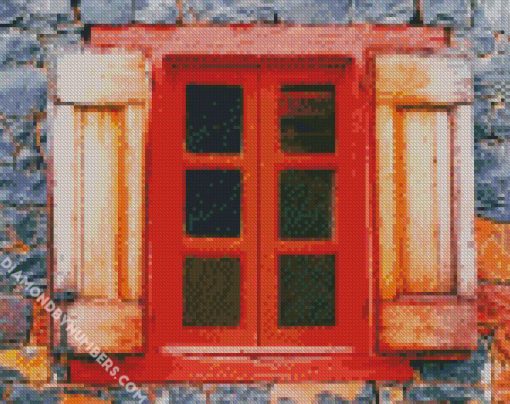 Vintage Red House Window diamond painting
