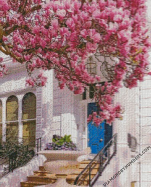 aesthetic house cherry blossom diamond painting