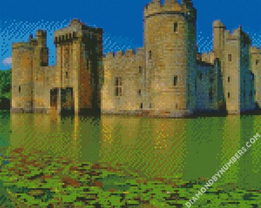 bodiam castle with green lake diamond paintings