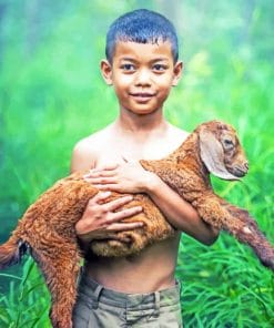Boy In Thailand Holding Little Sheep paint by numbers