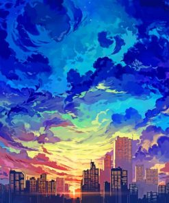City sunset Illustration paint by numbers