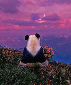 Cute Panda Watching The Sunset paint by numbers