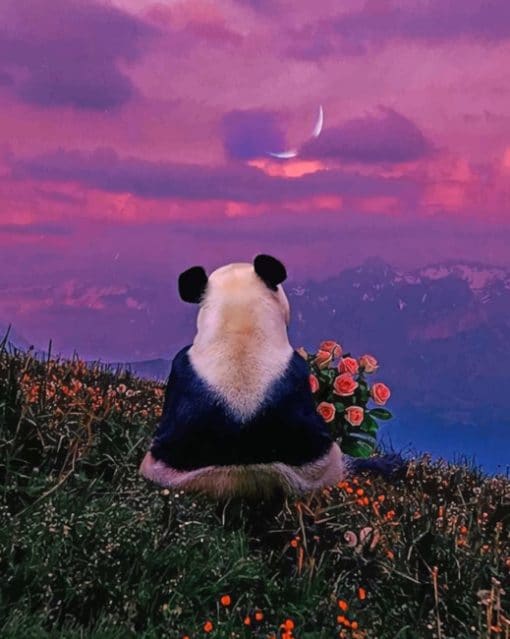 Cute Panda Watching The Sunset paint by numbers