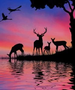 Deers In The Forest Silhouette paint by numbers