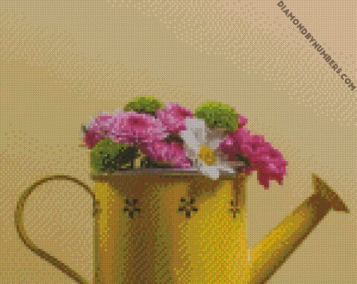 flowers in yellow watering can diamond painting