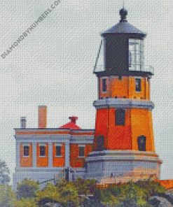 lighthouse building on cliff diamond painting