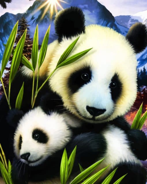 Mommy And Baby Panda paint by numbers