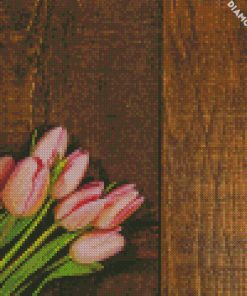 pink tulips on wood texture diamond paintings