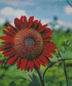red sunflower bloom diamond painting