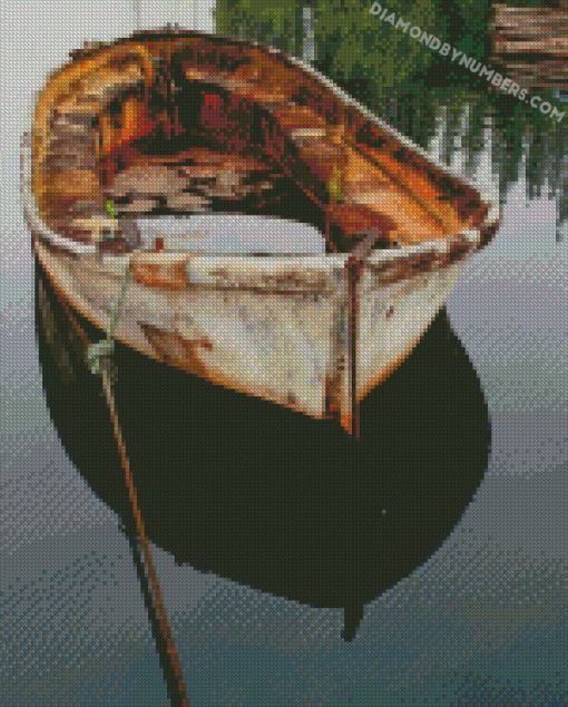 rusted river boat on clear water diamond paintings