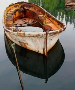 Rusted River Boat On Clear Water paint by numbers