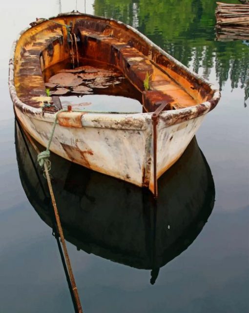 Rusted River Boat On Clear Water paint by numbers