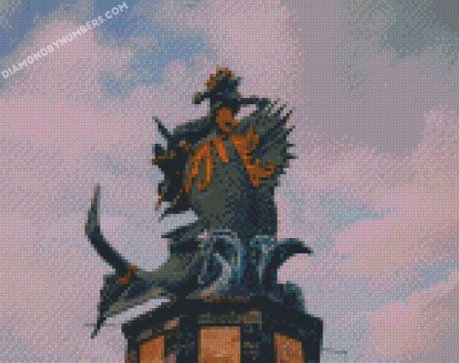 statue of poseidon riding a large fish on a wave diamond paintings