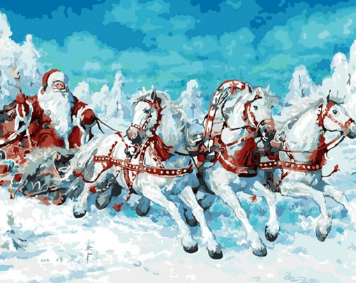 Santa Claus and Horses paint by numbers